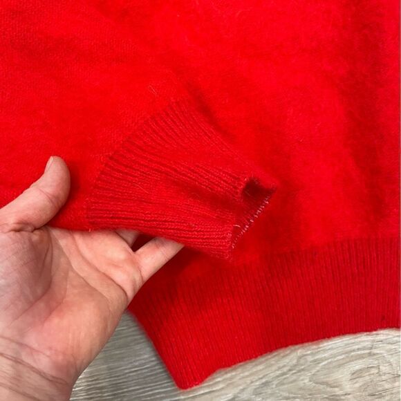 Vintage 90s angora sweater red rabbit hair beaded detail boat neck sweater 80s - Picture 6 of 7